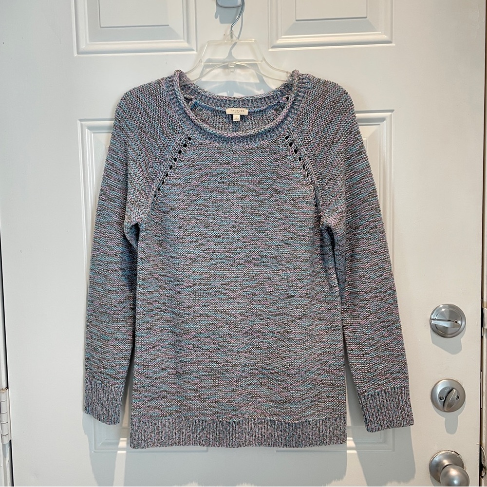 Talbots Multicolor Purple Gray Woven Lightweight Long Sleeve Sweater Size Medium